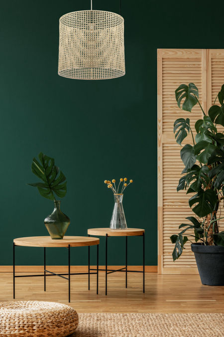 Prírodná závesná lampa s boho tienidlom, abažúrom z ratanu rákosového ROTANG