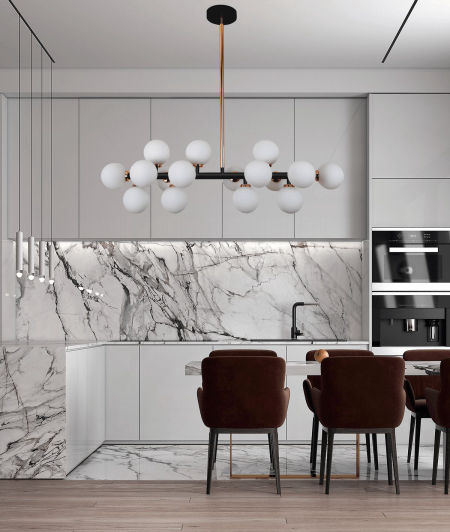 Exkluzívna čierno-zlatá závesná lampa PETRICA, biele sklenené tienidlá