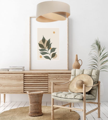 Krémovo-béžové závesné svietidlo s valcovitými asymetrickými tienidlami z ľanovej tkaniny BOHO