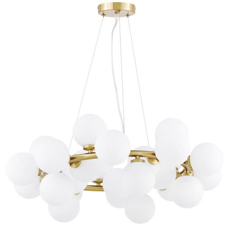 Viacbodová závesná lampa MARSIADA vo farbe mosadze, moderné biele guľové tienidlá