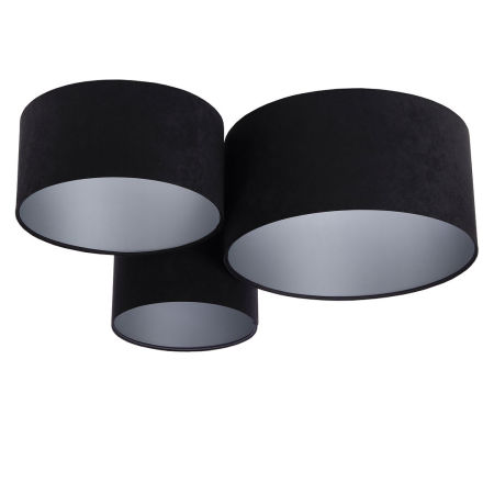 Čierna stropná lampa s okrúhlymi tienidlami z velúru so strieborným vnútrajškom, stropnica  FLOYD