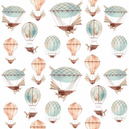Biela tapeta s balónmi pre deti: lietajúce stroje a vzducholode priamo z rozprávky