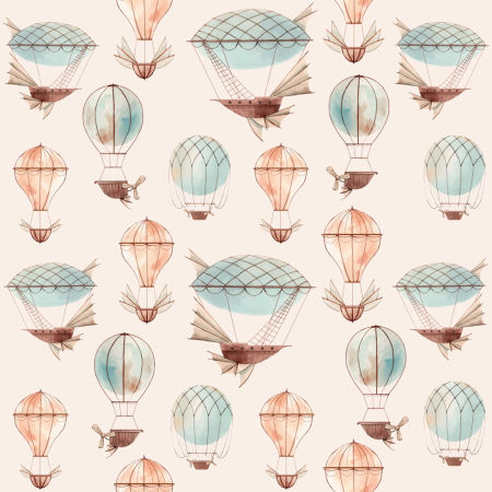 Detské tapety s balónmi, fantastickými lietajúcimi strojmi a vzducholoďami na béžovom pozadí