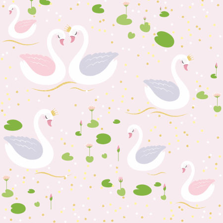 Tapeta s bielymi zaľúbenými labuťami plávajúcimi na rozprávkovom rybníku - do dievčenskej izby