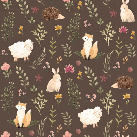 Hnedá tapeta - zvieratká na tajomnej lúke - pre deti