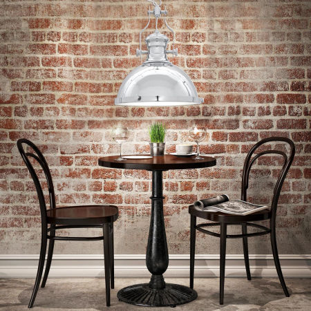 Industriálna loftová závesná lampa ETTORE, priemyselná kovová chrómovo strieborná kupola na reťazi