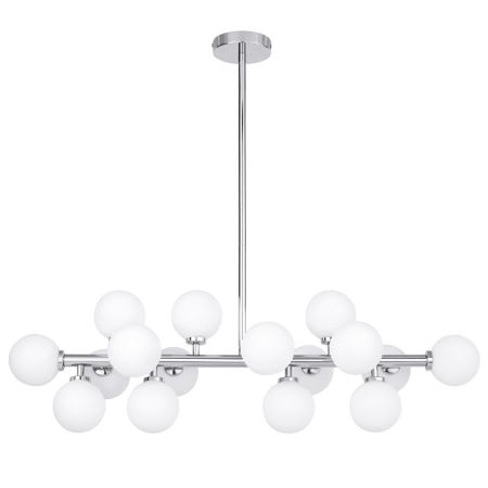 Dizajnové, vodorovné, chrómované závesné svietidlo PETRICA, tienidlá v tvare gule