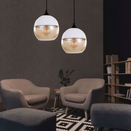 Loftová biela závesná lampa, sklenená guľa ALBION, priehľadná, nastaviteľná