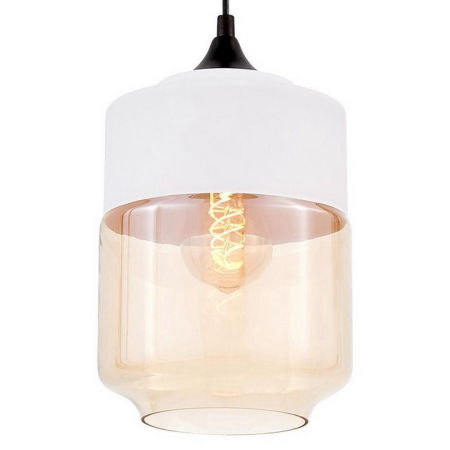 Biela nastaviteľná závesná lampa ASTILA, jantárové sklo