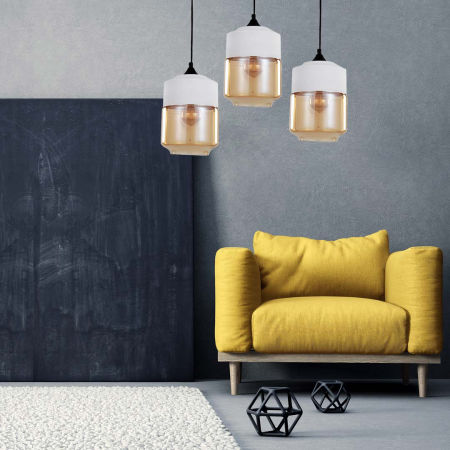 Biela nastaviteľná závesná lampa ASTILA, jantárové sklo