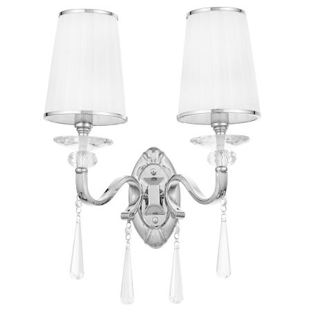 Krištáľové nástenné svietidlo FEDERRICA W2, chrómované vyhotovenie, dvojité biele tienidlo