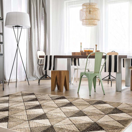 Moderný hnedý koberec Piramide s trojrozmernými trojuholníkmi