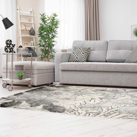 Sivý hrubý koberec Home Jungle s kvetinovým motívom