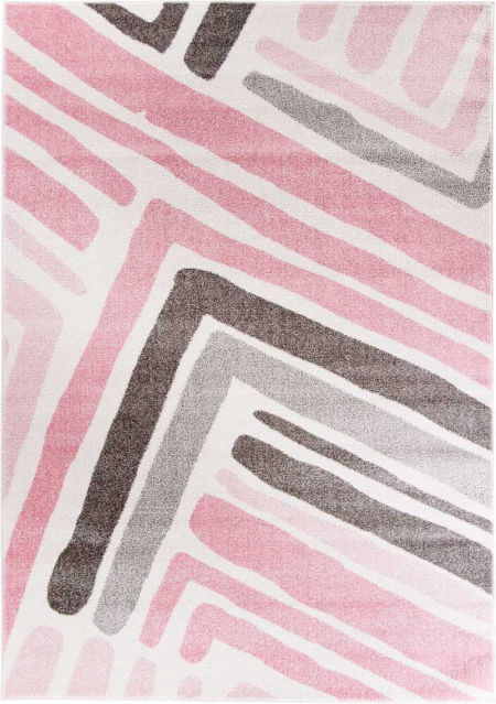 Moderný koberec Pink Frame s ružovými a sivými umeleckými ťahmi fixkou