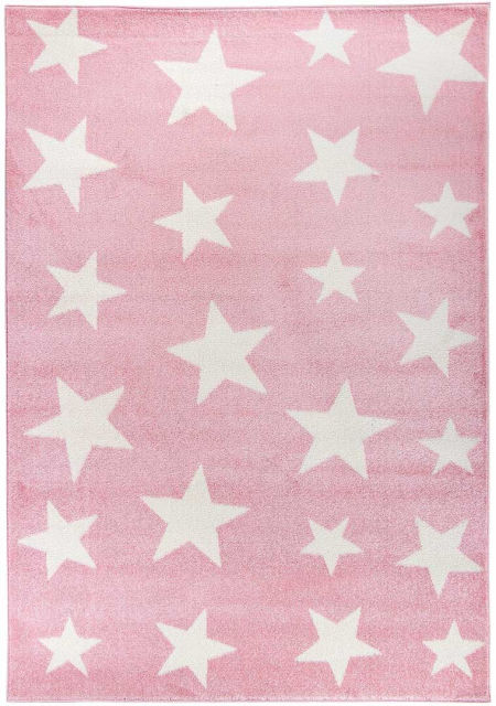 Ružový detský koberec Pink Night so krémovými ružovými hviezdami, pre dievčatko