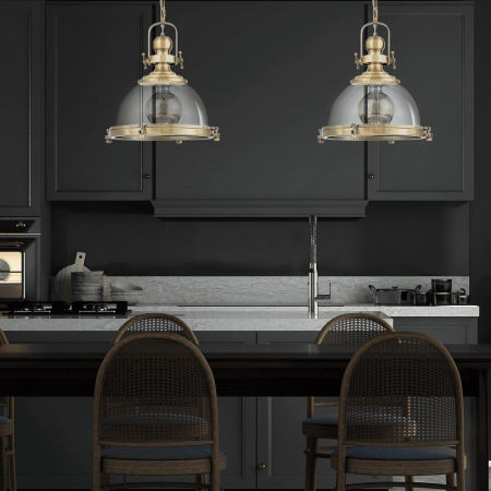 Industriálne loftové závesné svietidlo FALCO, farba mosadze, sklenené tienidlo