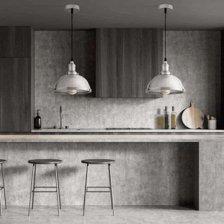 Dekoratívna sklenená a kovová závesná lampa BRICO v industriálnom loftovom štýle