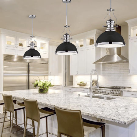 Čierna priemyselná kovová závesná lampa ETTORE, industriálna kovová matná kupola