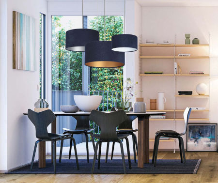 Granátová závesná lampa LOBELIA zvnútra zlatá s velúrovým tienidlom v tvare valca