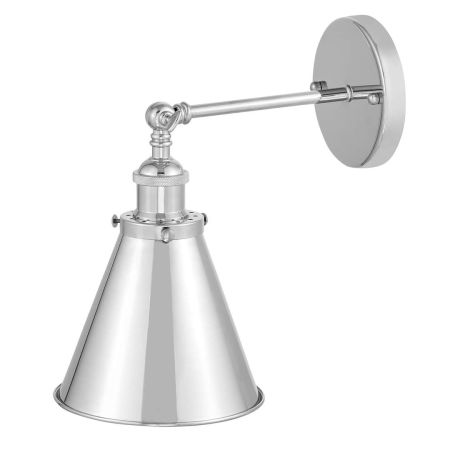 Chrómované loftové nástenné svietidlo RUBI W1, kovové, kužeľovité retro tienidlo