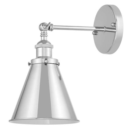Chrómované loftové nástenné svietidlo RUBI W1, kovové, kužeľovité retro tienidlo