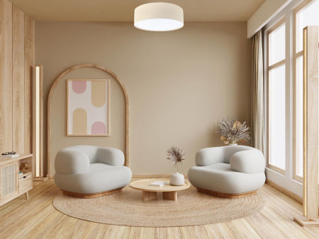 Ľanové stropné svietidlo, plafón z tkaniny so štruktúrou ľanu v štýle BOHO, krémové tienidlo s difúzorom svetla - TEA