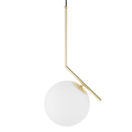 Zlatá závesná lampa, biela sklenená guľa, dizajnové rameno, klasická zlatá - SORENTO