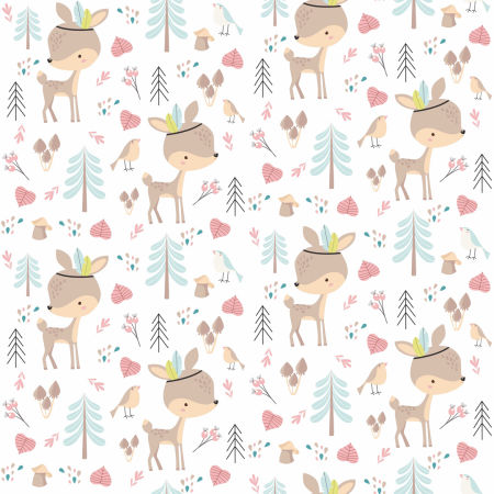 Biela detská tapeta - jeleň Axel v začarovanom lese