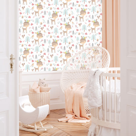 Biela detská tapeta - jeleň Axel v začarovanom lese