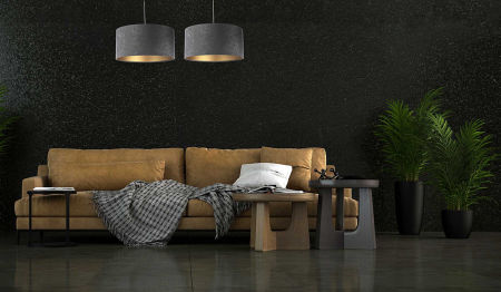 Tmavosivá abažúrová lampa s tienidlom z velúru v tvare valca so zlatým vnútrajškom GRAFIT