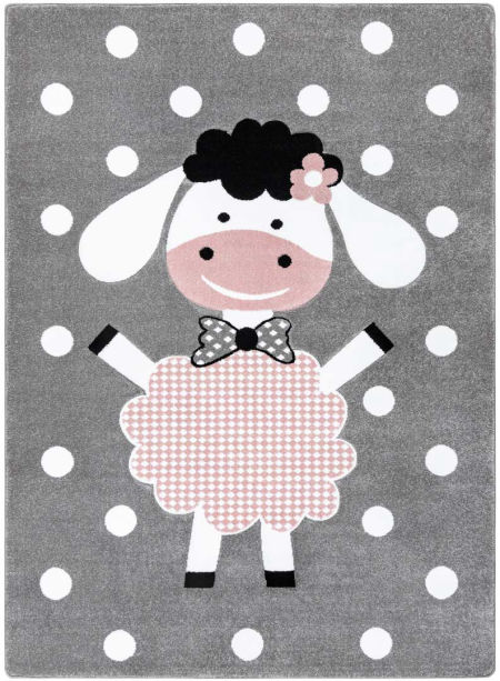 Detský koberec: ovečka, ovca, bodky, sivý-ružový-biely, pastelový, antialergický - PETIT DOLLY
