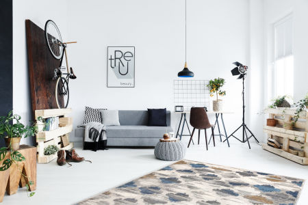 Sivo-modrý orientálny koberec Orient Sign marocká ďatelina s efektom „akoby zodratý“