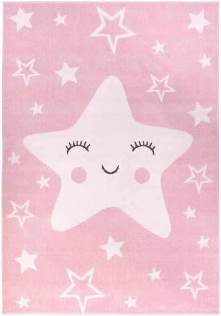Ružový koberec pre slečnu Happy Star Pink s bielymi hviezdami antialergický