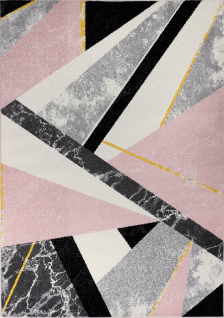 Abstraktný geometrický koberec Pink Abstract s ružovým efektom mramoru, moderný štýl