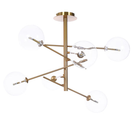 Mosadzná moderná stropná lampa BERGAMO W6 s priehľadnými sklenenými tienidlami