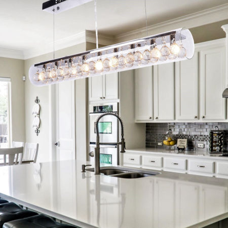 Moderné krištáľové závesné svietidlo BRIZA so skleneným tienidlom, kovová lišta