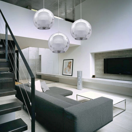 Sklenená chrómovaná závesná lampa LOBOS, moderná guľa