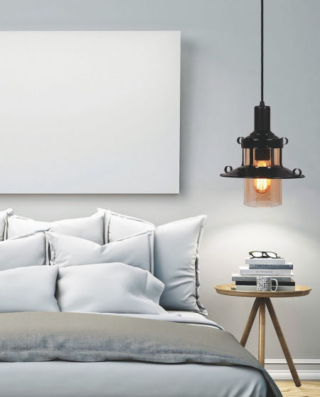 Jednozdrojové sklenené závesné loftové svietidlo CAPRI W1, v čiernej a v jantárovej farbe, v loftovom štýle