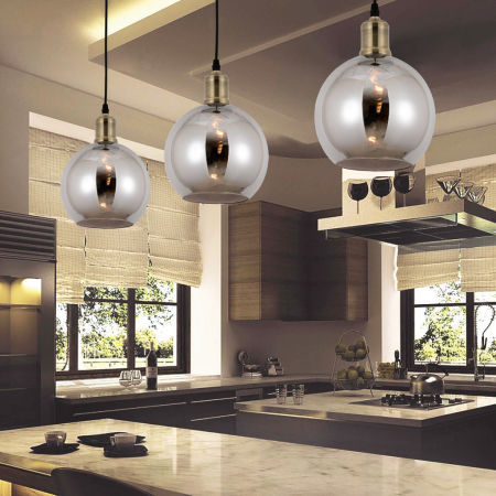 Loftová závesná lampa ZAGALLO, dymové sklenené svietidlo v tvare gule