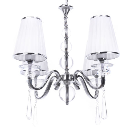 Luster FEDERRICA W4 s krištáľovými ovesmi, biele štvorité tienidlá, strieborné chrómované ramená