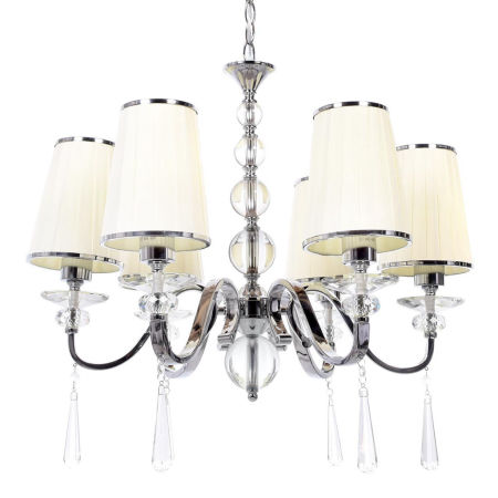 Moderný 6-ramenný krištáľový luster FEDERRICA W6, krémové béžové tienidlá