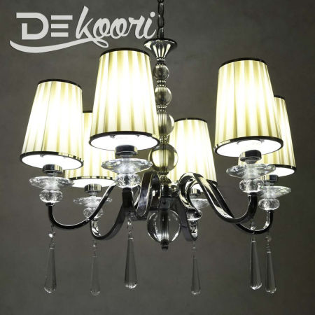 Moderný 6-ramenný krištáľový luster FEDERRICA W6, krémové béžové tienidlá