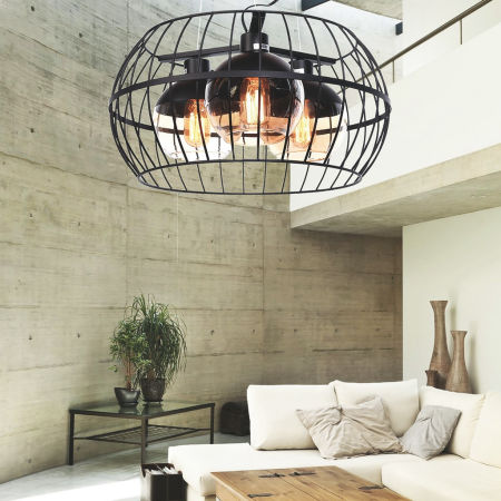 Trojité drôtené závesné svietidlo OPTIS s čiernym košom, loftové, industriálne