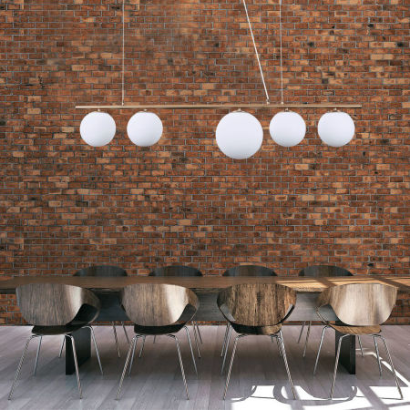 Viacbodové závesné svietidlo BARISTICA W5, lampa na lište vo farbe mosadze s bielymi guľami