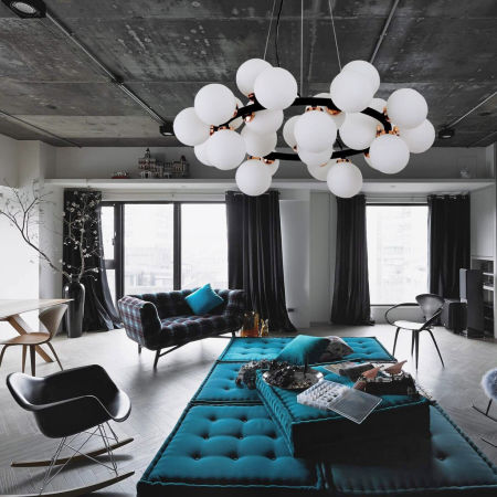 Čierno-zlatá elegantná závesná viacbodová lampa MARSIADA, biele tienidlá