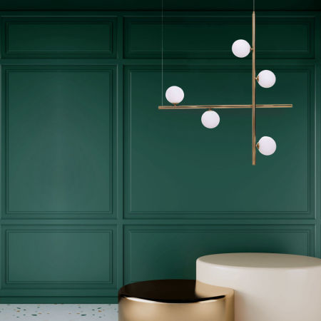 Dizajnová moderná závesná lampa RIANZA W5 vo farbe mosadze