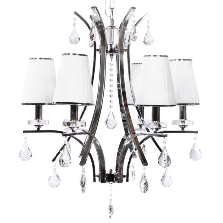 Závesný luster GLAMOUR W6 s krištáľovými ovesmi, biele tienidlá z textílie