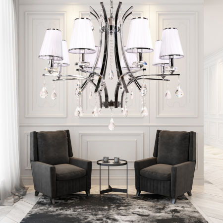 Krištáľový luster GLAMOUR W8 s ôsmimi bielymi tienidlami