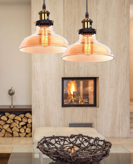 Sklenená závesná lampa GABI jantárové svietidlo industriálny štýl loft