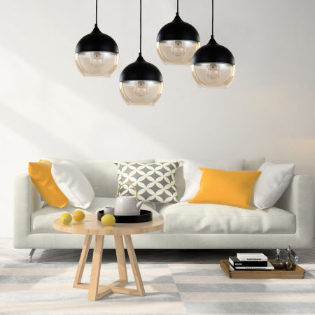 Čierna závesná lampa ALBION v industriálnom štýle, kombinácia kovu a skla